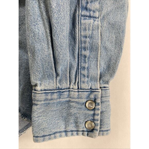 Wrangler Western Blue Denim Long Sleeve Snap Button Shirt Boy’s 10-12 Large 34” - Picture 4 of 8